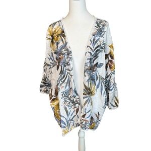 Francesca Bettini Italy Floral Linen Open Front Kimono One Size Natural‎ Cottage